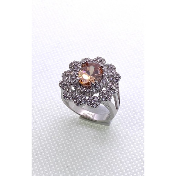 Size 7 Imitation Silver Yellow Morganite Cubic Zirconia CZ Cluster Ring - Picture 7 of 9